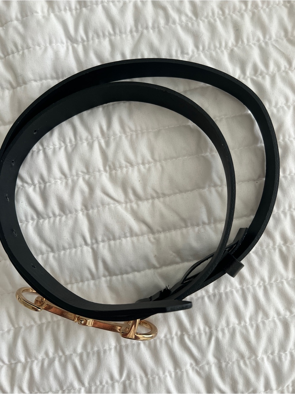 Zara Black Leather Horsebit Belt with Gold Hardware - Picture 2 of 5